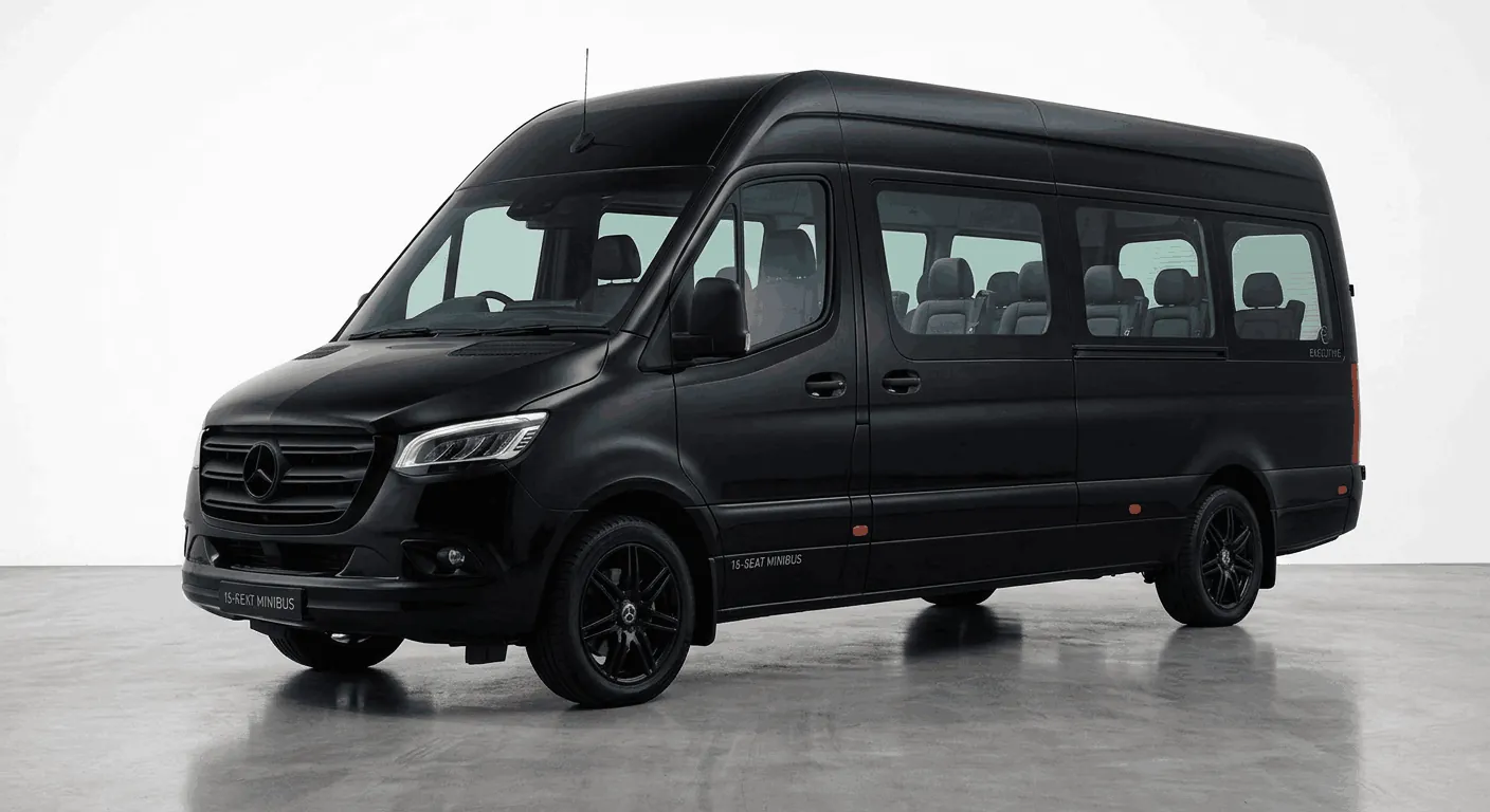 16 seat minibus hire in Southampton for 9 to 16 passengers with 10 to 14 large cases, ideal for groups, wedding parties and sports teams